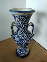 aardewerk vaas met oren blauw (2)